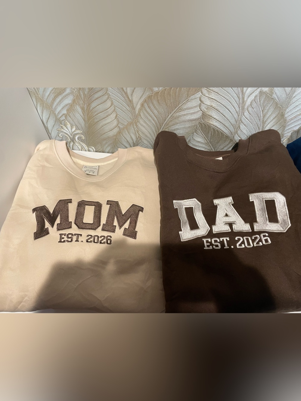 Custom made brand new MOM and DAD  Crewneck Sweatshirt in Cream and Brown